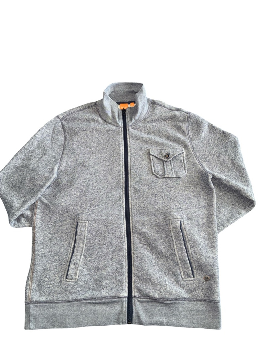 Hugo Boss Full Zip Sweater Gray Knit Cotton Blend Mens XL Mock Neck Jacket